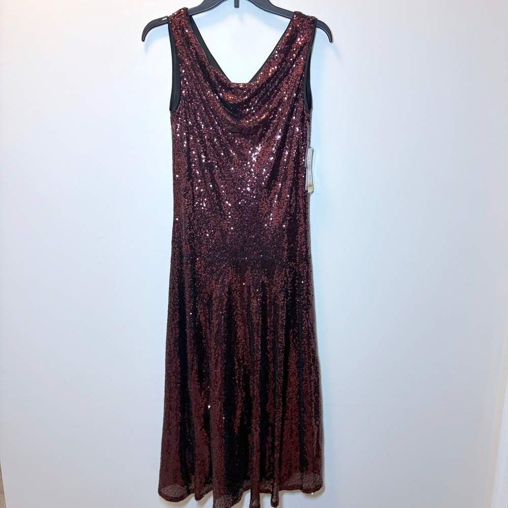 Signature by Robbie Bee Burgundy Sequin Cowl Neck Cocktail Dress RB70107 Size 6